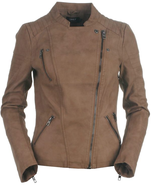 Only biker jakke, Ava, brun - 164 - XS+ - 34